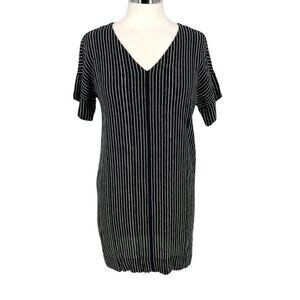 Madewell Novel Shift Black White Striped V-Neck Short Sleeve Dress Size XS